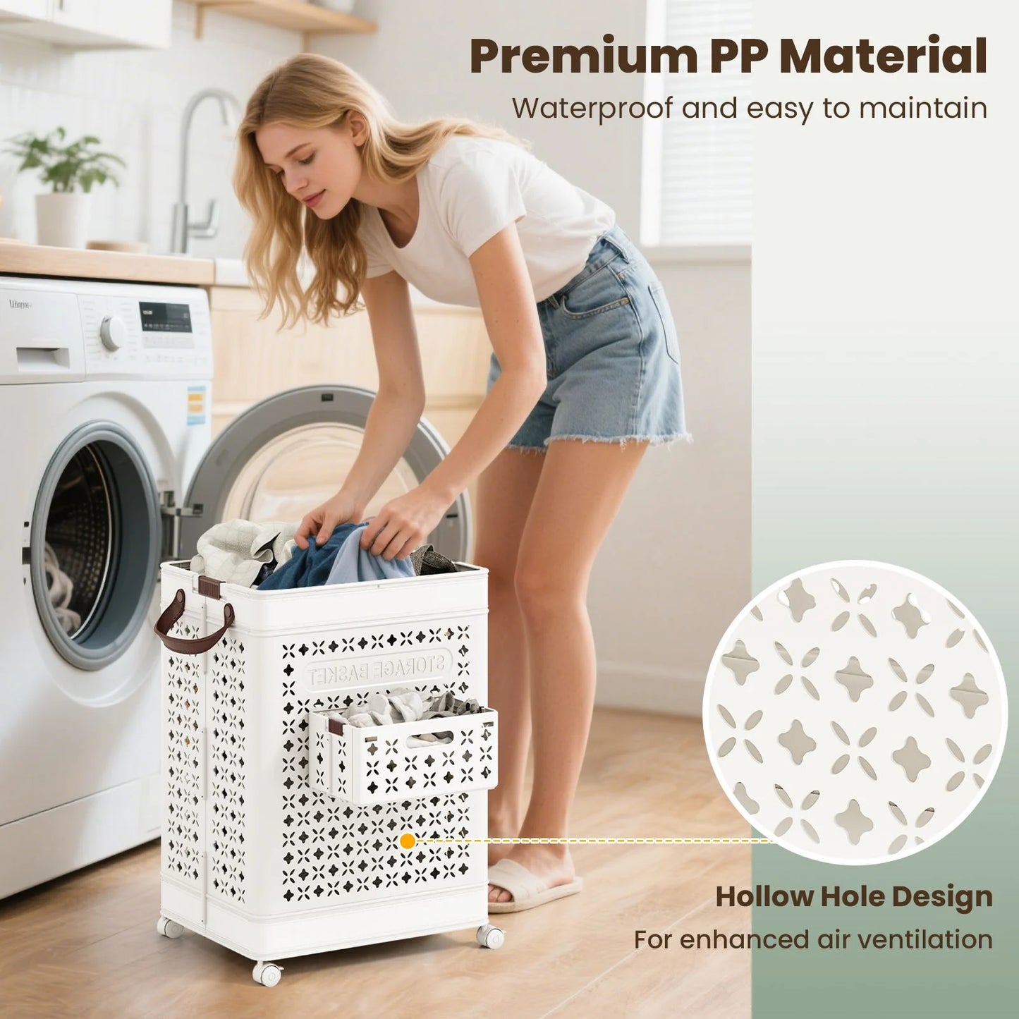 75 L Collapsible Laundry Basket with Underwear Basket and Handles