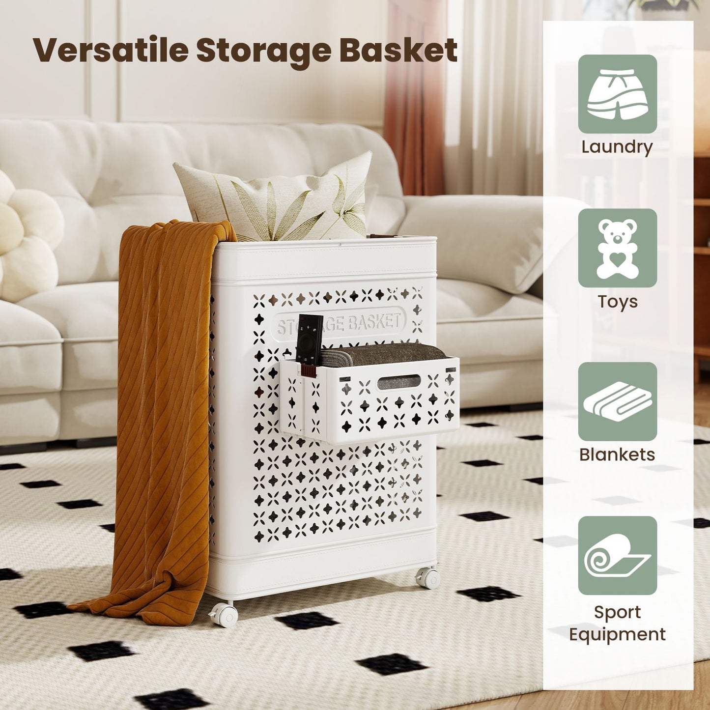 75 L Collapsible Laundry Basket with Underwear Basket and Handles