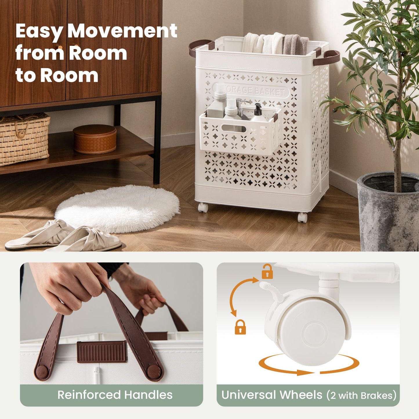 75 L Collapsible Laundry Basket with Underwear Basket and Handles