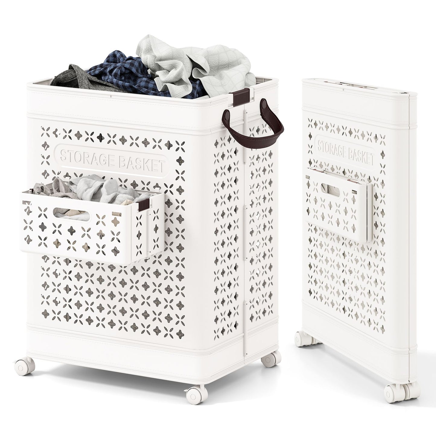 75 L Collapsible Laundry Basket with Underwear Basket and Handles
