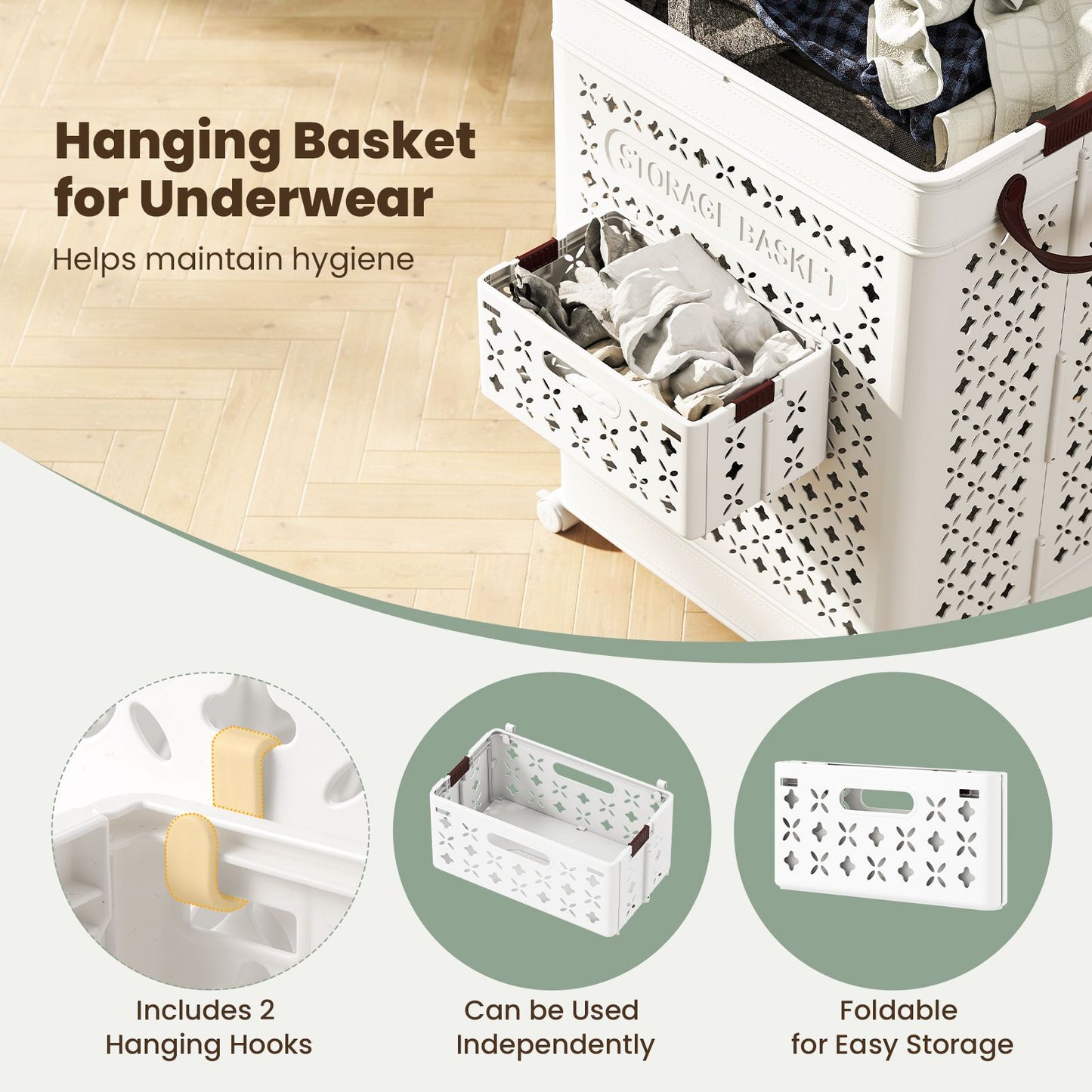 75 L Collapsible Laundry Basket with Underwear Basket and Handles
