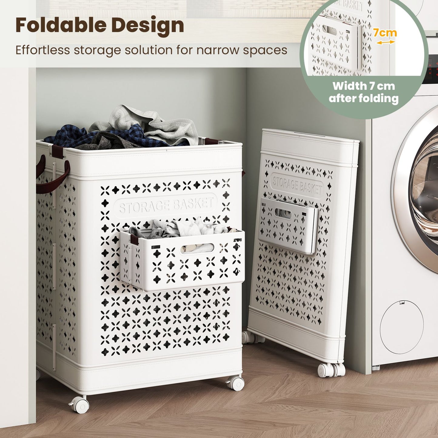 75 L Collapsible Laundry Basket with Underwear Basket and Handles