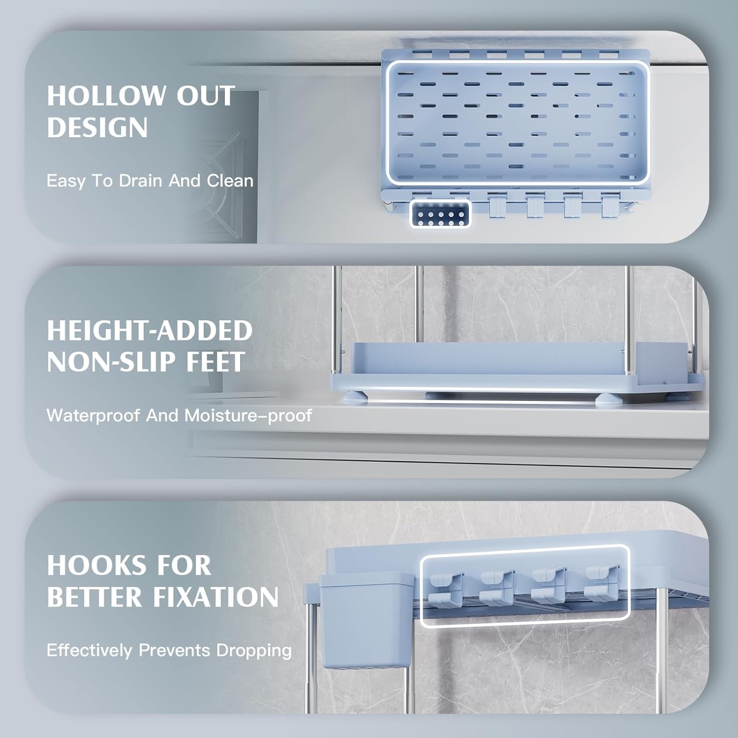 under Sink Organizer (2 Pack), 2 Tier under Sink Organizer, Adjustable Height Cabinet Organizer and Storage, in Blue