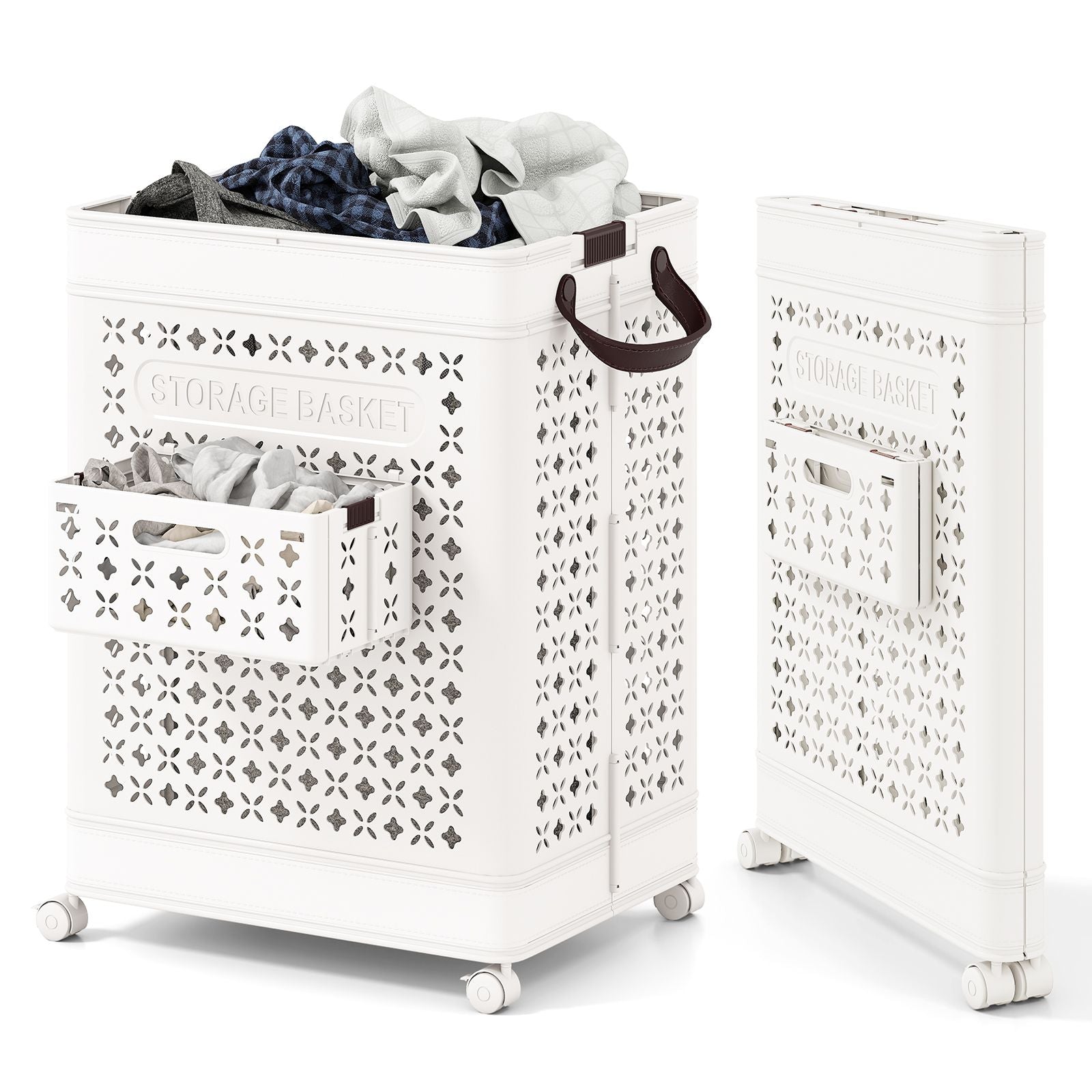 75 L Collapsible Laundry Basket with Underwear Basket and Handles